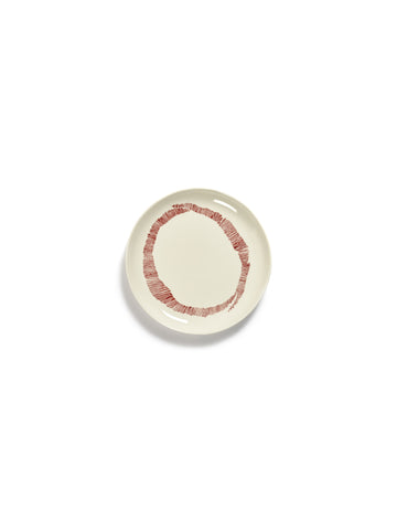 Ottolenghi Small Stoneware Plates Available in 11 Styles - White Swirl Stripes Red - Serax - Playoffside.com