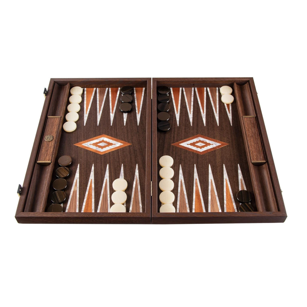 Luxury Backgammon Natural Burl with Pearl