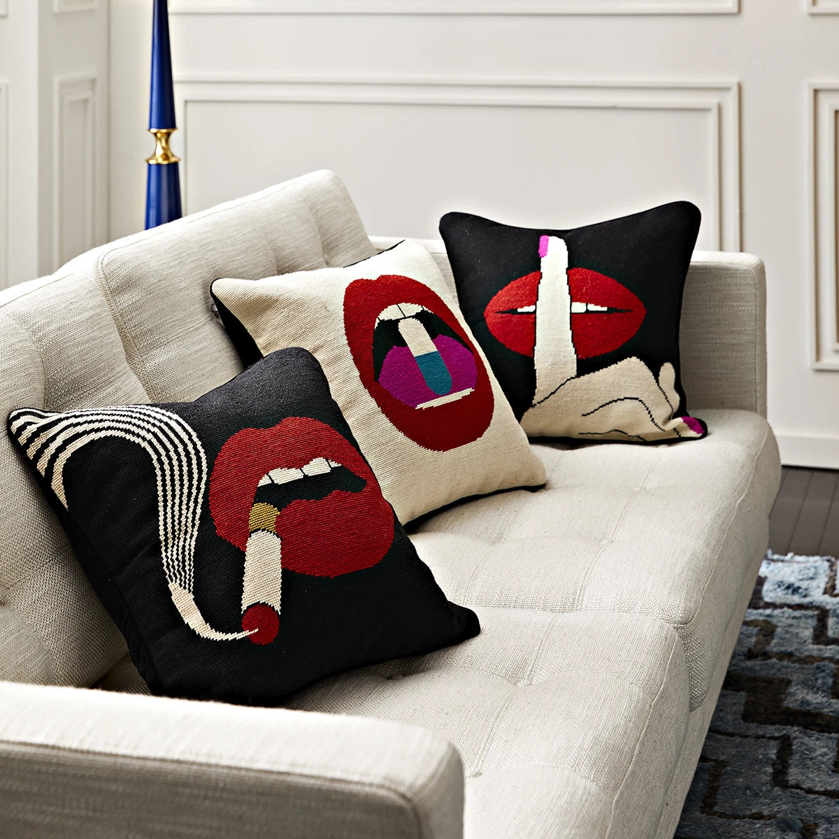 Lips Full Dose Needlepoint Throw Pillow Jonathan Adler Buy Online