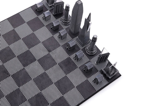 San Francisco Metal Chess Set Available in 3 Board Styles - B/W Wooden Board - Skyline Chess - Playoffside.com