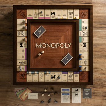 とても高価な英国製ノスタルジーMONOPOLY 木製箱版。未使用品 Monopoly Luxury Wooden Edition with Wood Game Board New Premium