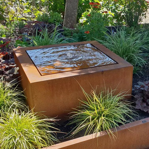 Rectangle Corten Steel Water Fountain LED Lighting