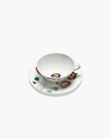 Low Porcelain Coffee Cups Midnight Flowers - Anemone Milk/ With Saucer - Serax - Playoffside.com
