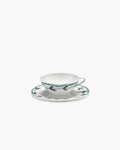 Low Porcelain Coffee Cups Midnight Flowers - Blossom Milk/ With Saucer - Serax - Playoffside.com