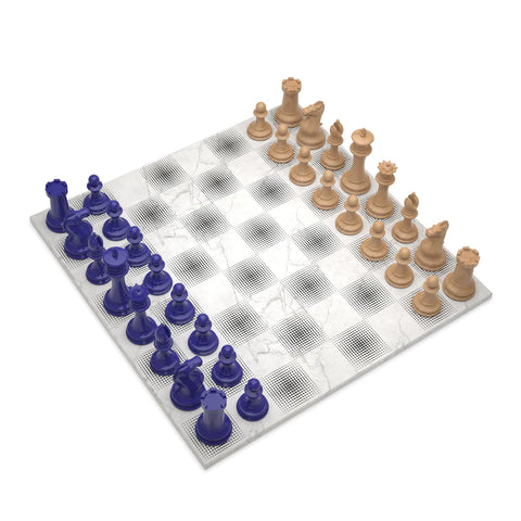 Marble Chess Set Blue VS Light Wood