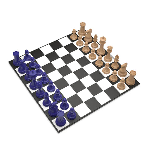 Marble Chess Set Blue VS Light Wood