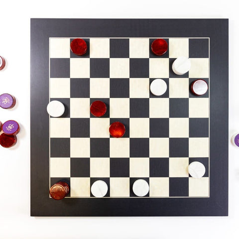 Stone Checkers Red & White with Maple/Poplar Board