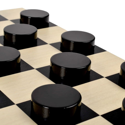 Stone Checkers Black & White with Maple Chess Board