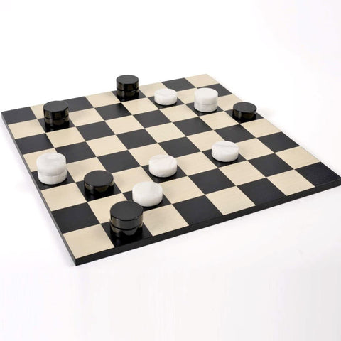 Stone Checkers Black & White with Maple Chess Board