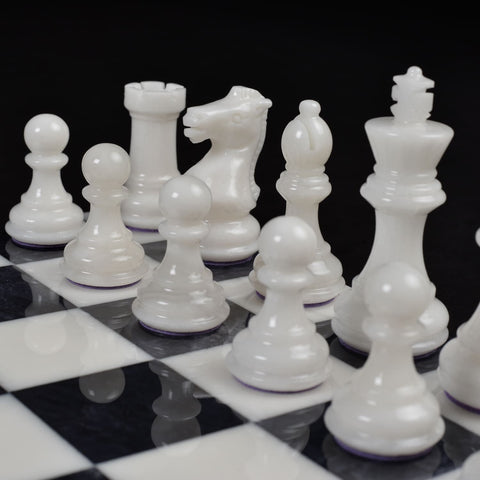 Stone Chess Set Black & White With Italian Alabaster Board - Default Title - Purling London - Playoffside.com