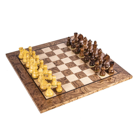 Manopoulos - Burl Walnut Wood Chess Set 50cm board and Staunton Chessmen 9.5cm King - Default Title - Playoffside.com