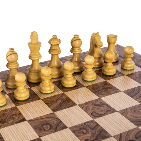 Burl Walnut Wood Chess Set 50cm board and Staunton Chessmen 9.5cm King - Default Title - Manopoulos - Playoffside.com