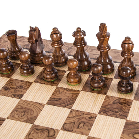 Manopoulos - Burl Walnut Wood Chess Set 50cm board and Staunton Chessmen 9.5cm King - Default Title - Playoffside.com