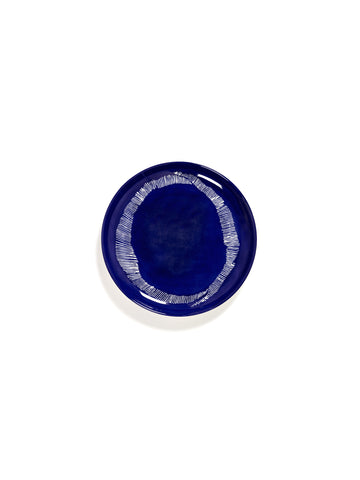 Ottolenghi Medium Stoneware Plates Available in 9 Styles - Lapis Lazuli Swirl White Stripes - Serax - Playoffside.com