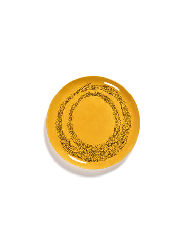Ottolenghi Large Stoneware Plates Available in 8 Styles - Sunny Yellow Swirl Black Dots - Serax - Playoffside.com