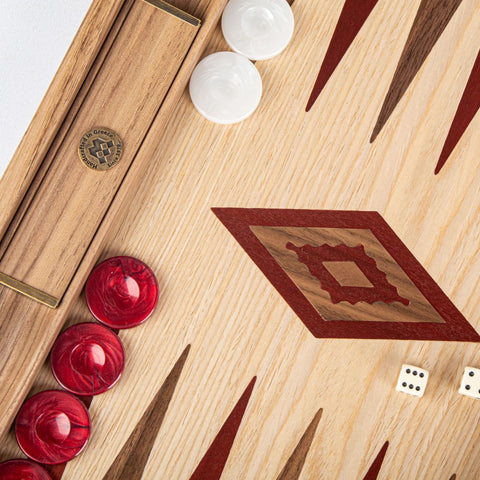 Manopoulos - Oak & Walnut Wood Backgammon with Red Checkers - Default Title - Playoffside.com