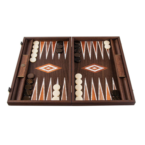 Luxury Backgammon Walnut Natural Burl with Pearl Elements - Default Title - Manopoulos - Playoffside.com