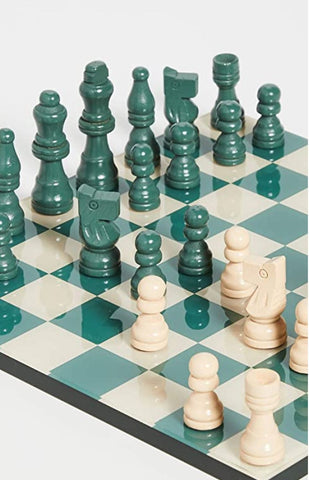 PrintWorksMarket - Modern Green Coloured Chess Set Including Board & Chessmen - Default Title - Playoffside.com