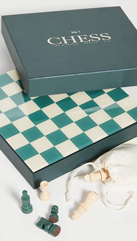PrintWorksMarket - Modern Green Coloured Chess Set Including Board & Chessmen - Default Title - Playoffside.com