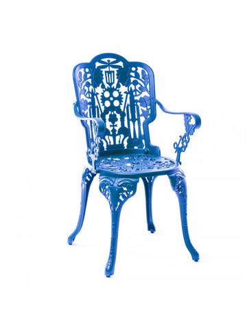 Seletti - Aluminium Outdoor Victorian Design Chair with Armrests - Blue - Playoffside.com