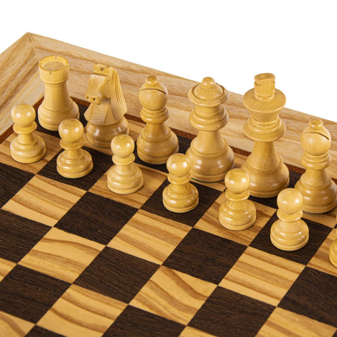 Manopoulos - Olive Burl Luxury Chess Set 50cm Board and Staunton Chessmen 9.5cm King - Default Title - Playoffside.com