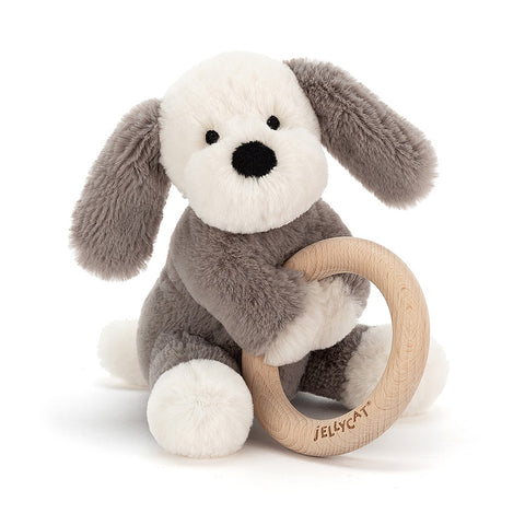 Puppy Teddybear with Wooden Ring for baby Teething Suitable from Birth - Default Title - Jellycat - Playoffside.com
