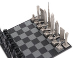 Dubai Stainless Steel Chess Set Available in 3 Board Styles - B/W Wooden Board - Skyline Chess - Playoffside.com