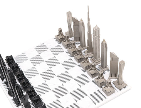 Dubai Stainless Steel Chess Set Available in 3 Board Styles - Italian Marble - Skyline Chess - Playoffside.com