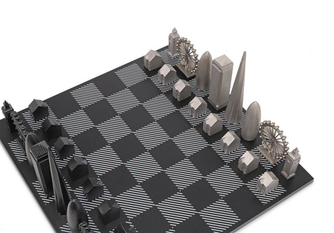Skyline Chess - London Stainless Steel Chess Set Available in 3 Board Styles - B/W Wooden Board - Playoffside.com