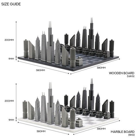 Skyline Chess - Chicago Metal Chess Set Available in 3 Board Styles - Italian Carrara Marble - Playoffside.com