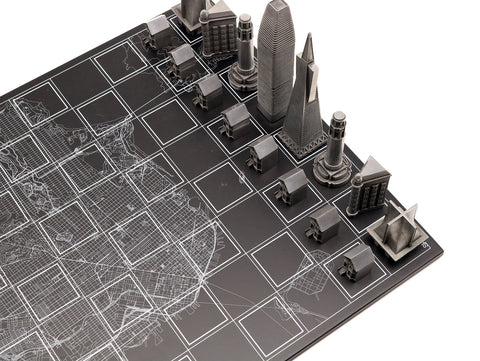 Skyline Chess - San Francisco Metal Chess Set Available in 3 Board Styles - Wooden City Map - Playoffside.com