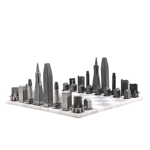 Skyline Chess - San Francisco Metal Chess Set Available in 3 Board Styles - Italian Carrara Marble - Playoffside.com