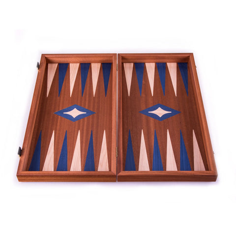 Mahogany Wood Blue Backgammon Set Available in 2 Sizes - Large - Manopoulos - Playoffside.com