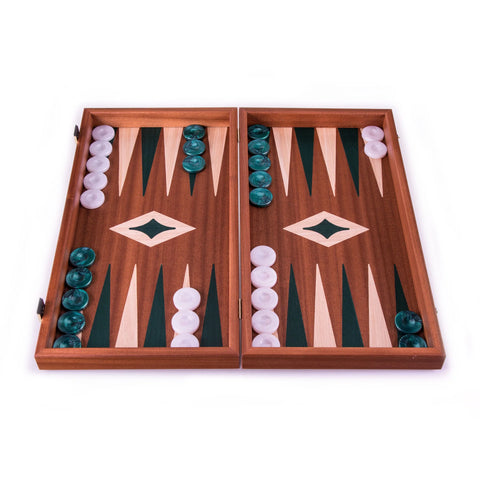 Mahogany Wood Green Backgammon Set Available in 2 Sizes