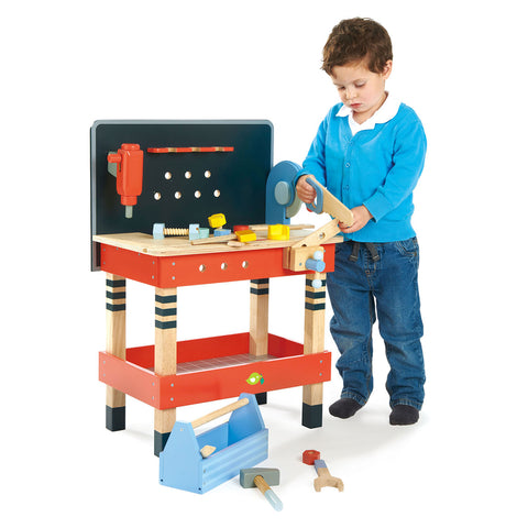 Werkzeugbank aus Holz - Werkbank mit Werkzeug für Kinder