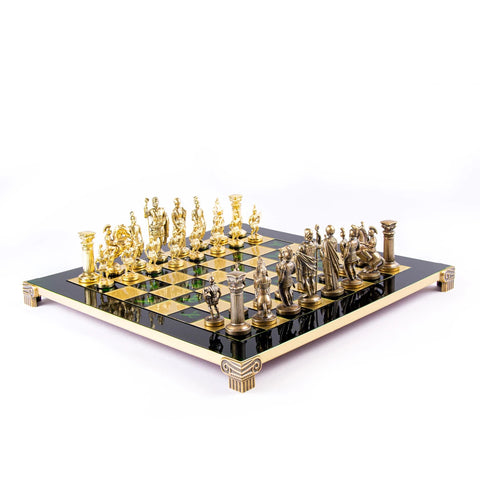 Manopoulos - Greek Roman Period Metal Chess Board & Men Available in 2 colours - Green - Playoffside.com