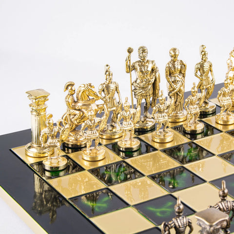 Manopoulos - Greek Roman Period Metal Chess Board & Men Available in 2 colours - Green - Playoffside.com